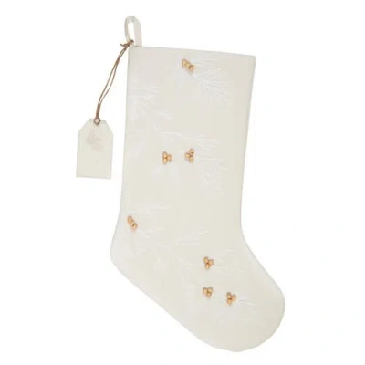 Carol & Frank Bronze Berry Beads On Woven Branches Tagged Christmas Stocking In Neutral