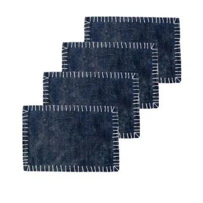 Carol & Frank Carter Stitching Placemats Set Of 4 14" X 20" In Blue