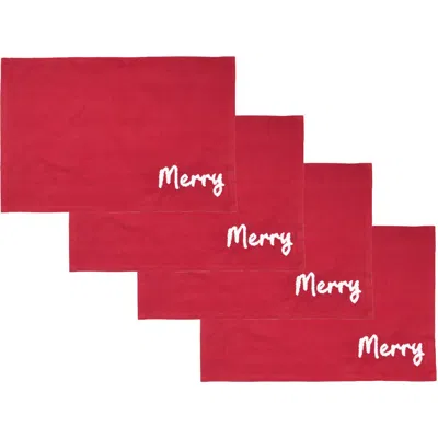 Carol & Frank Christmas Holiday Tufted Solid Placemats Set Of 4 In Red