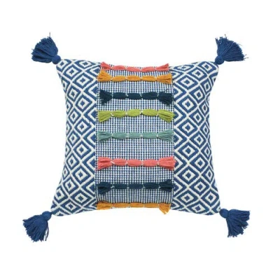 Carol & Frank Ciara Woven And Tufted Decorative Throw Pillow, 20" X 20" With Tassels In Blue