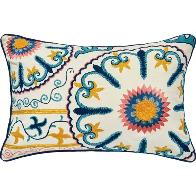 Carol & Frank Drew Embroidered Throw Pillow, 14" X 22" In Blue