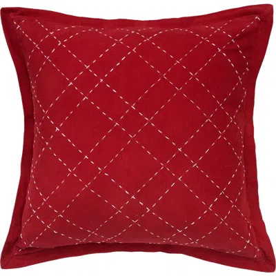 Carol & Frank Elliot Cotton Corduroy Hand Stitched Decorative Throw Pillows In Red