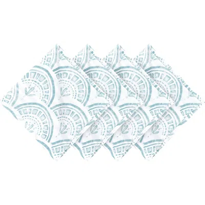 Carol & Frank Halsey Scallop Set Of 4 Cloth Napkins In Blue