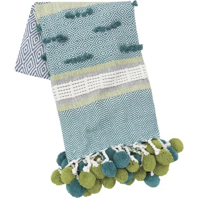 Carol & Frank Highland Geometric Pom-pom 50" X 60" Throw Blanket In Blue