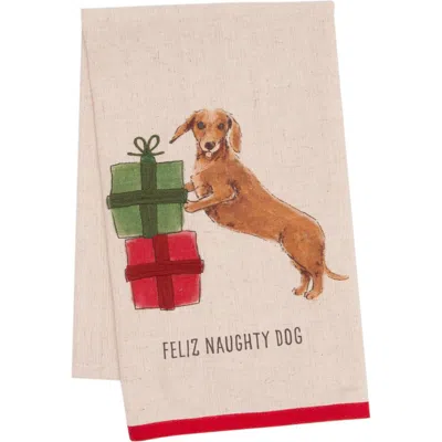 Carol & Frank Naughty Dachshund Pet Christmas Towel In Multi