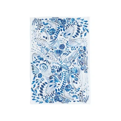Carol & Frank Navy Floral Printed Cotton Kitchen Towel In Blue