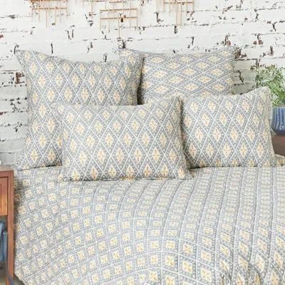 Carol & Frank Ochre Cotton Reversible Quilt In Gray;yellow