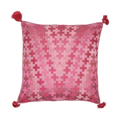 Carol & Frank Pepi Embroidered Cotton Throw Pillow In Flamingo