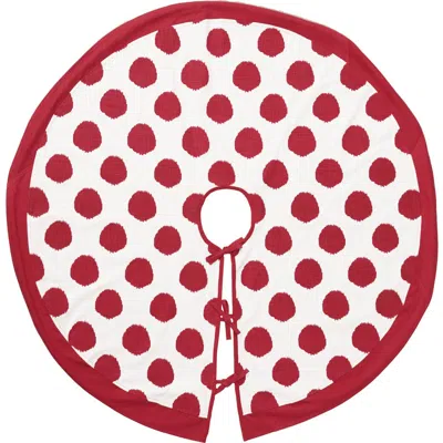 Carol & Frank Red Ruby Polka Dot 100% Cotton Christmas Tree Skirt 54" In Multi