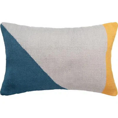 Carol & Frank Rory Blue Sand & Gold Cotton Blend Accent Pillow 14" X 22" In Multi