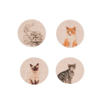 Carol & Frank Vintage Cats Pet Cotton Set Of 4 Drink Coasters 4" In Multi