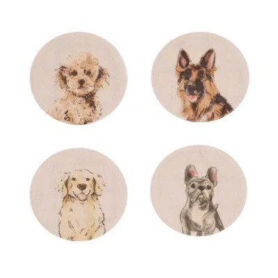 Carol & Frank Vintage Dog Pet Cotton Set Of 4 Drink Coasters 4" In Multi