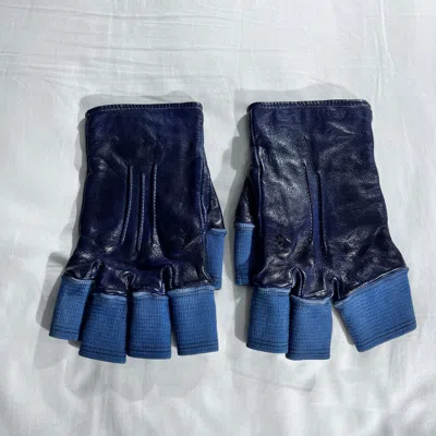 Pre-owned Carol Christian Poell Blue Fingerless Leather Gloves