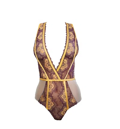 Carol Coelho Women's Babylon Exquisite Lace & Tulle Bodysuit In Brown/purple/yellow