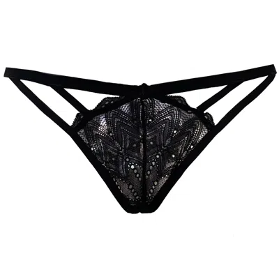 Carol Coelho Women's Black Berlin Geometric Lace Brazilian Tanga