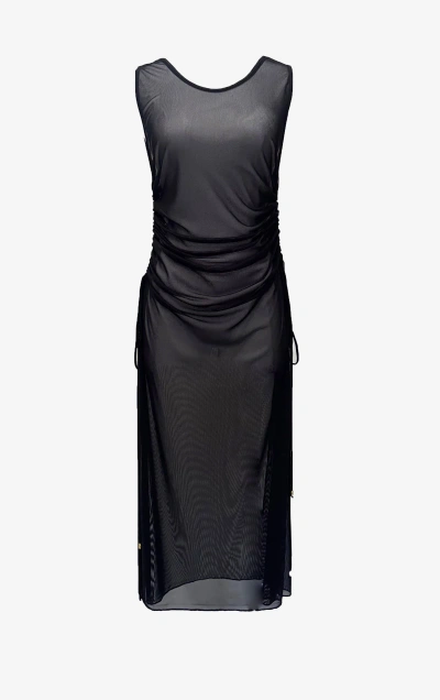 Carol Coelho Women's Black Duplicity Tulle Adjustable Draped Side Long Tunic Gown