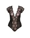 Carol Coelho Women's Black Mind Games Lace & Check Stretch Tulle Ouvert Bodysuit In Black