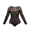 Carol Coelho Women's Black Mind Games Lace & Check Tulle Long Sleeve Bodysuit In Black