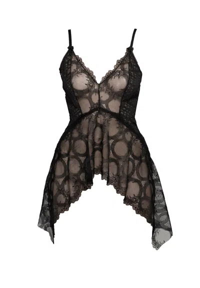 Carol Coelho Women's Black Mind Games Lace & Check Tulle Mullet Nightie