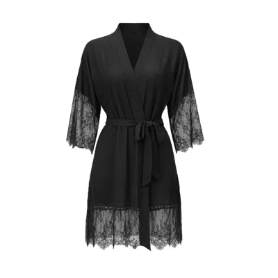 Carol Coelho Women's Black Orchid Lace-trimmed Kimono Robe