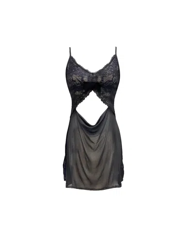Carol Coelho Women's Black Terminator Lace & Mesh Draped Front Nightie
