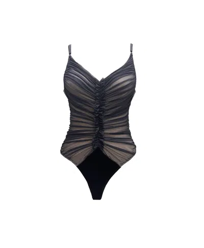 Carol Coelho Women's Black Terminator Tulle Ruched Bodysuit