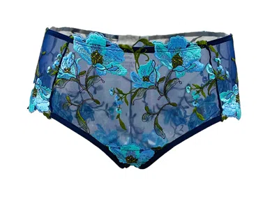 Carol Coelho Women's Blue Atlantis Sea Anemone Embroidered Tulle Brief