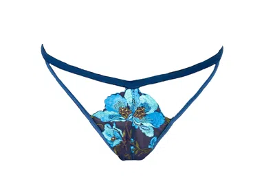 Carol Coelho Women's Blue Atlantis Sun Anemone Embroidered Tulle Tanga