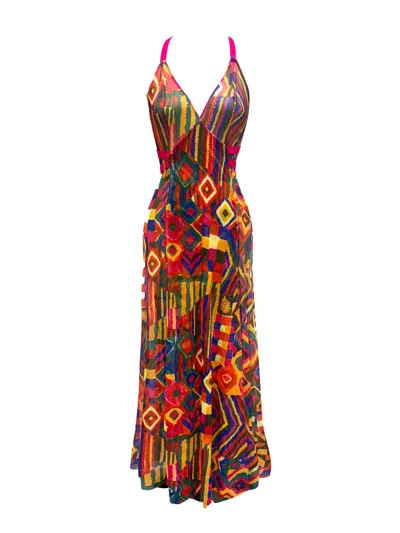 Carol Coelho Women's Cuzco Printed Mesh Long Gown In Multi