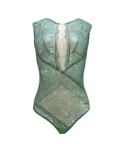 Carol Coelho Women's Green Psyche Sleeveless Iridescent Bodysuit