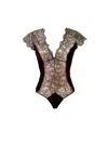 Carol Coelho Women's Time Travel Gold French Lace & Velvet Bodysuit In Gold
