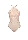 Carol Coelho Women's White Cardin Copper Metallic Halter Bodysuit In White
