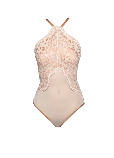 Carol Coelho Women's White Cardin Copper Metallic Halter Bodysuit