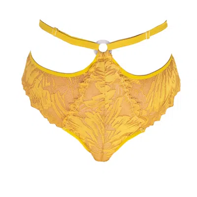 Carol Coelho Women's Yellow / Orange Sun Coral Stretch Lace Highwaisted Panty With Mother Of Pearl Ring In Yellow/orange