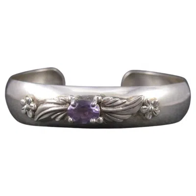 Pre-owned Carol Felley Silver Amethyst Cuff Bracelet, 1987, Floral Design In Purple