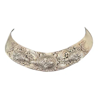 Pre-owned Carol Felley Sterling Silver  Turtle Choker Necklace 1990 In Multi