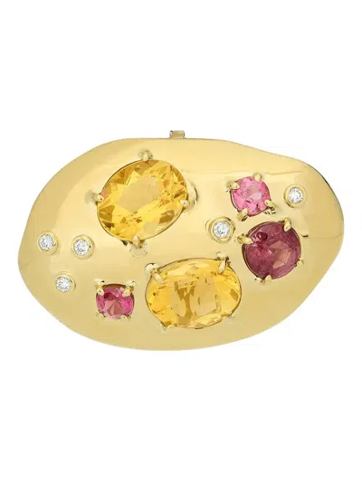 Carol Kauffmann 18k Yellow Gold Flinstone Rubellites Citrines And Diamonds Pendant