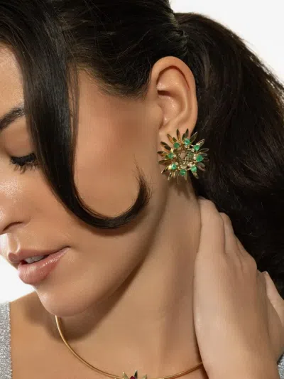 Carol Kauffmann Mandala Emerald And Diamond Earrings In Multi