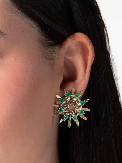 Carol Kauffmann Mandala Emerald And Diamond Hoop Earrings In Gold