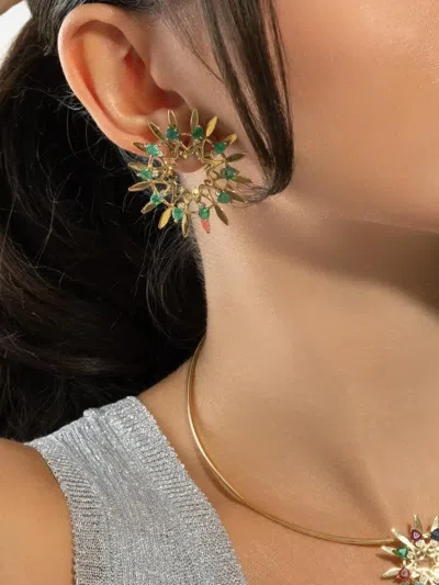 Carol Kauffmann Mandala Emerald And Diamond Hoop Earrings In Neutral