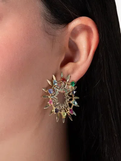 Carol Kauffmann Mandala Multi-stone And Diamond Hoop Earrings