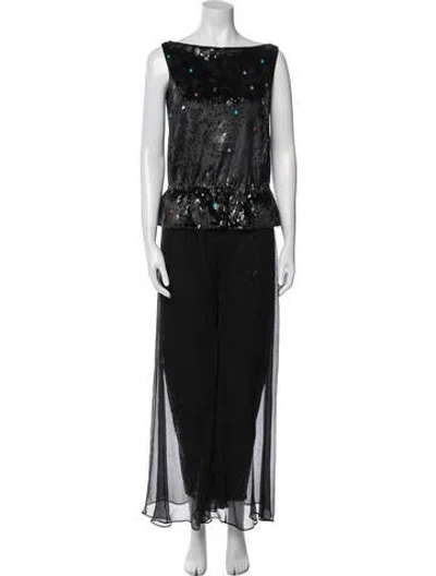 Pre-owned Carol Peretz Silk Crystal Embellishments Pant Set In Black