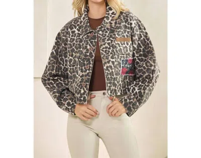 ​carole Christian Cropped Denim Jacket In Cheetah In Brown
