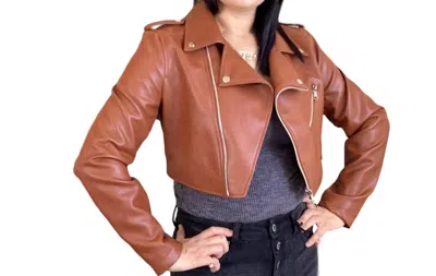 ​carole Christian Cropped Leather Blazer In Brown