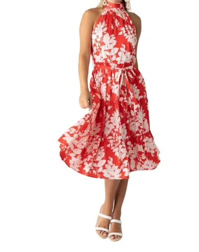 ​carole Christian High Neck Floral Midi Dress In Red
