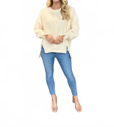 ​carole Christian Long Sleeve Cotton Blend Pullover In Cream In White