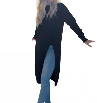 ​carole Christian Slit Calf Length Sweater In Black In Blue