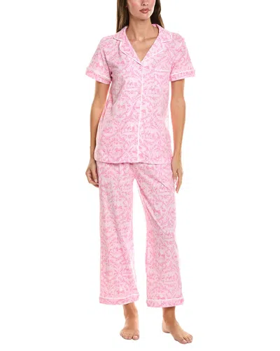 Carole Hochman 2pc Notch Top & Capri Pajama Set In Pink