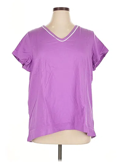 Pre-owned Carole Hochman Short Sleeve Top Purple V Neck Tops