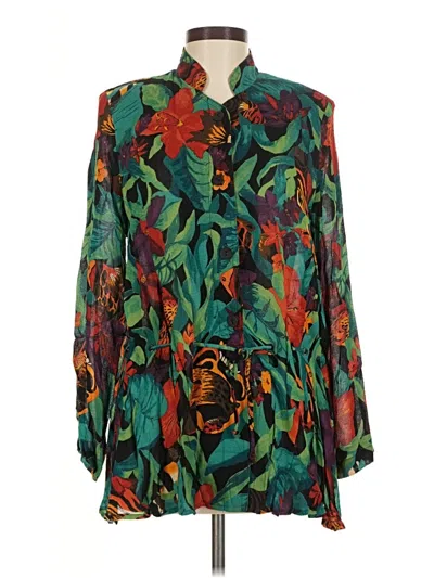 Pre-owned Carole Little 3/4 Sleeve Blouse In Green
